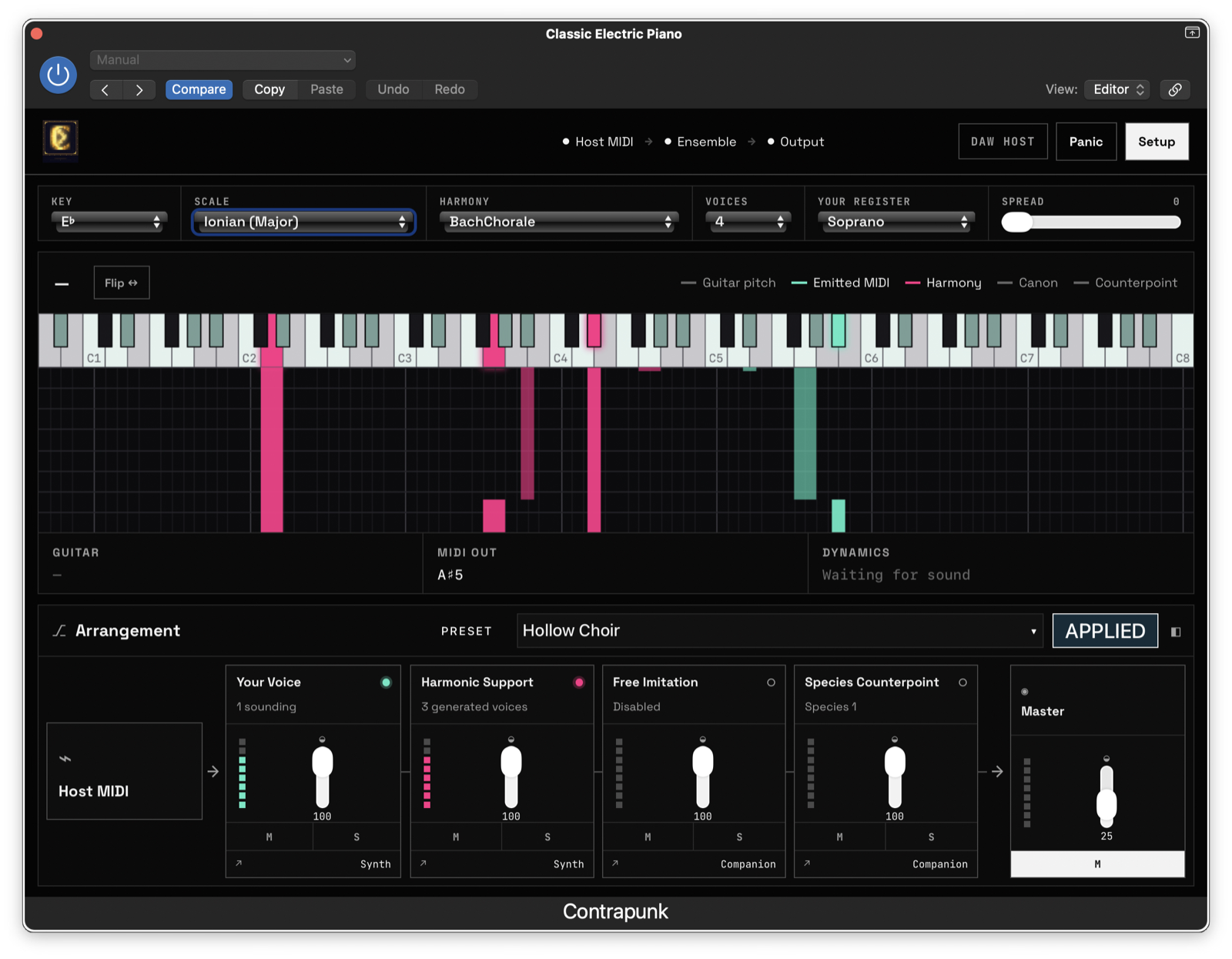 Modal Linework · live counterpoint in Logic Pro · harmony, canon, and species lanes